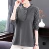 2025 Autumn New Fashion Solid Color T Shirt Woman O Neck Long Sleeve T-shirt Women European Style Female Button Shirts
