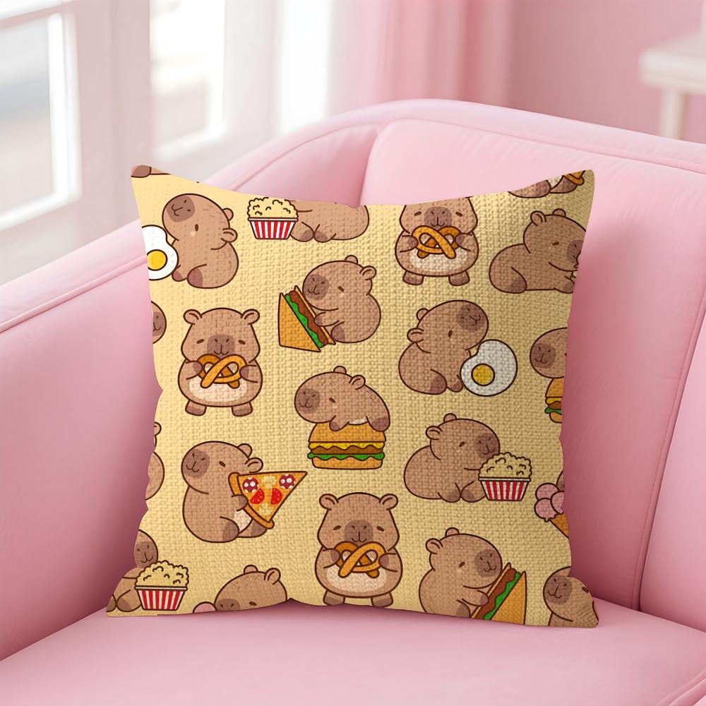 Caybara Cute Cushion Cover Natural Linen Pillow Case DoubleSided Print Decorative Sofa Pillowcase Home Decor Gift
