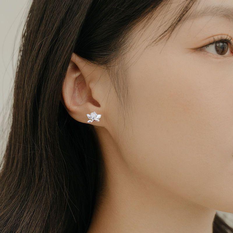 YILUOCD 925 Sterling Silver Lotu Flower Stud Earrings Vintage Tassel Flower Earrings for Women Cute Sweet Irregular Jewelry