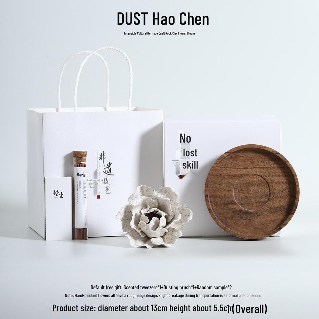 Handmade Ceramic Flower Incense Holder - Chinese Aromatherapy Diffuser Souvenir