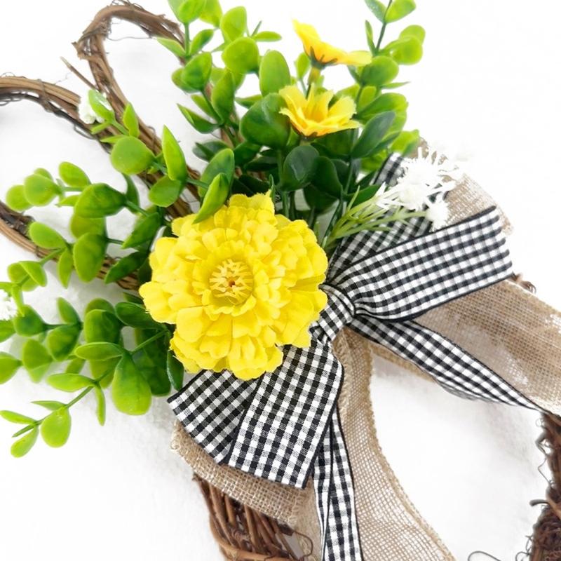 Spring Wreath for Front Door Rabbit Shaped Bowknot Garlands for Indoor or Outdoor Decoration Festival Party Supplies