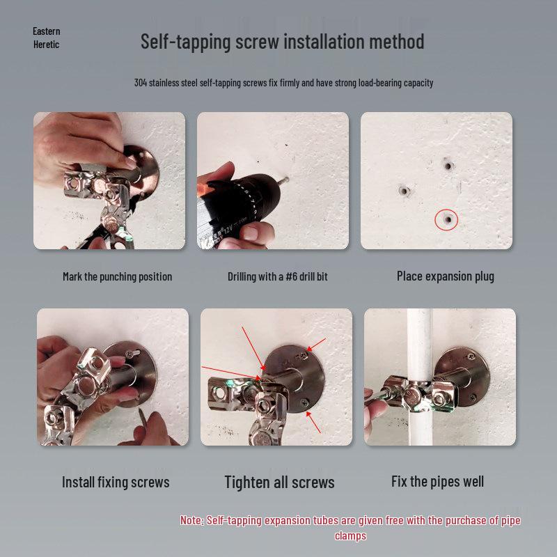 Stainless Steel Adjustable Gas Pipe Clamp with Hole-Free Fixing Design