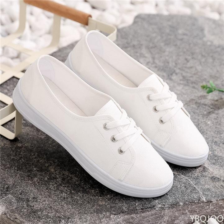 2026 new Comfortable Street Lace Up Shoes Fashionable versatile women flats Lady Classic Round Toe White Canvas Shoes for Women
