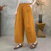 Women's Elastic Waist Wide Leg Pants Relaxed Fit Cropped Trousers Japanese Casual Drawstring Cotton Summer Culottes