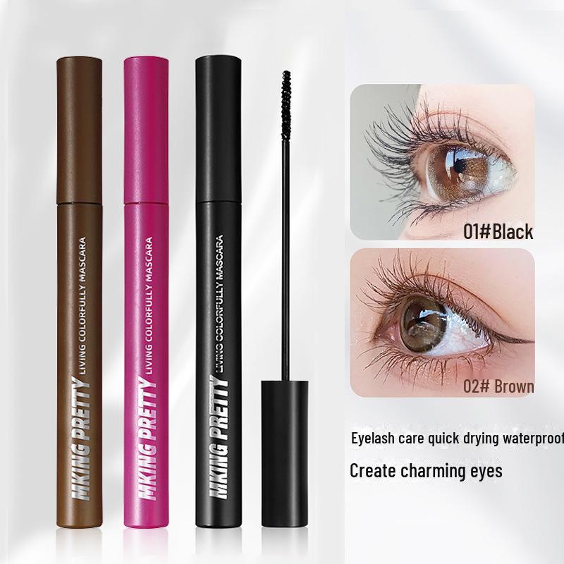 Feather-light Color Mascara: Thin Brush, Intense Curl, Ultra-long Lash, No Smudge, Long-lasting, Waterproof & Sweat-proof.