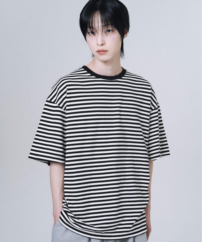 Mubeun Oversized Striped Short Sleeve T-Shirt Black