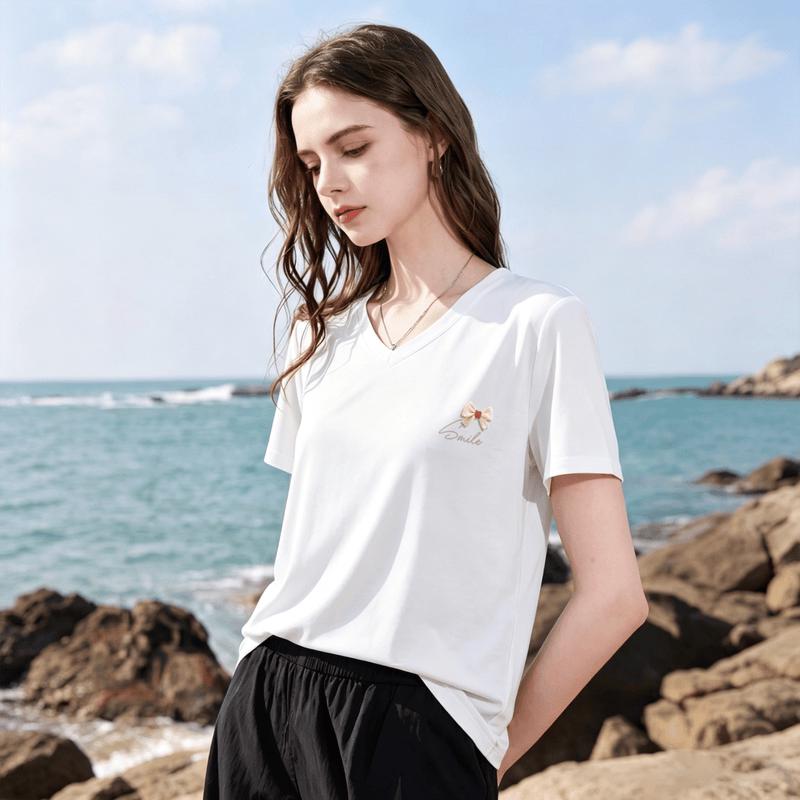 Women s V-Neck Ice Silk Cooling Short Sleeve T-Shirt S