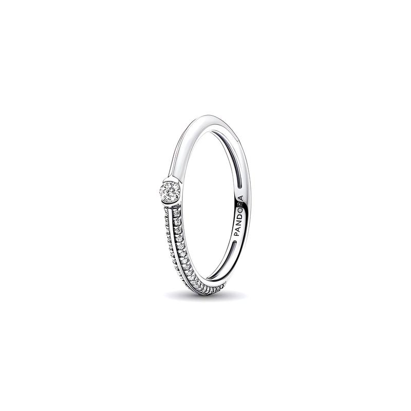 Pandora Pavé double ring with letter logo engraved inside 925 silver ring women's silver 192528C02