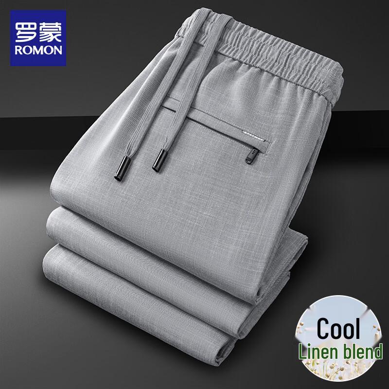 ROMON Men s Summer Linen Blend Straight-Leg Casual Pants M