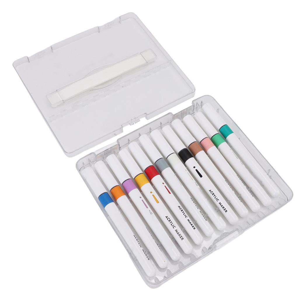 12 Colors Acrylic Paint Pen Set Direct Liquid Tip Markers for Art Writing Drawing Crafting Projects White Rod