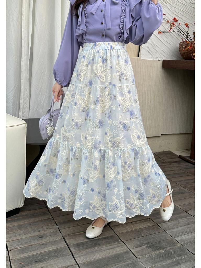 Summer 2025 High-Waist Yellow Floral A-Line Chiffon Skirt for Women R85S657B