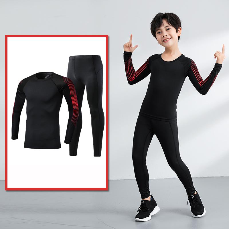 

Комплекты компрессионных колготок для мальчиков, тренировки для бега, фитнеса, спорта, дышащая, быстросохнущая футболка с длинными рукавами 22 красный