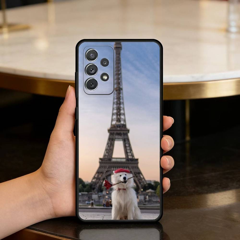 Cute Pet Dog Samoyed Soft Silicone Black Cover Phone Case For Samsung Galaxy A73,A72,A71,A70,A53,A52,A51