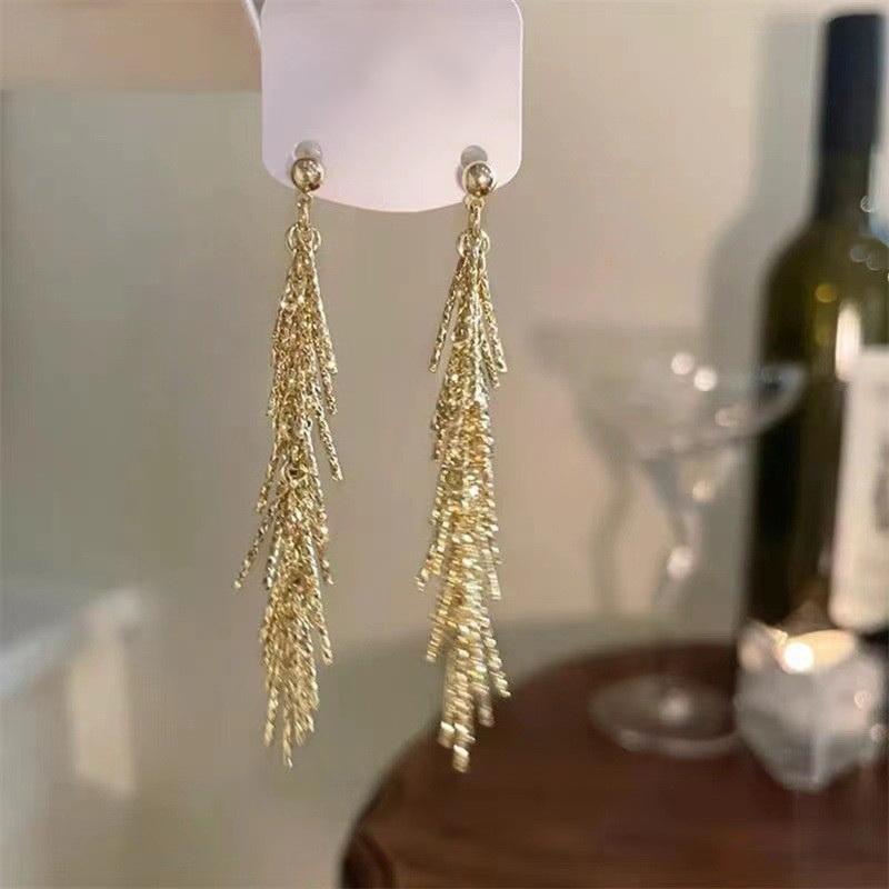 Fashion Shiny Long Tassel Chain Round Circle Hoops Earrings For Women Geometric Gold Color Metal Earrings Wedding Jewelry Gift
