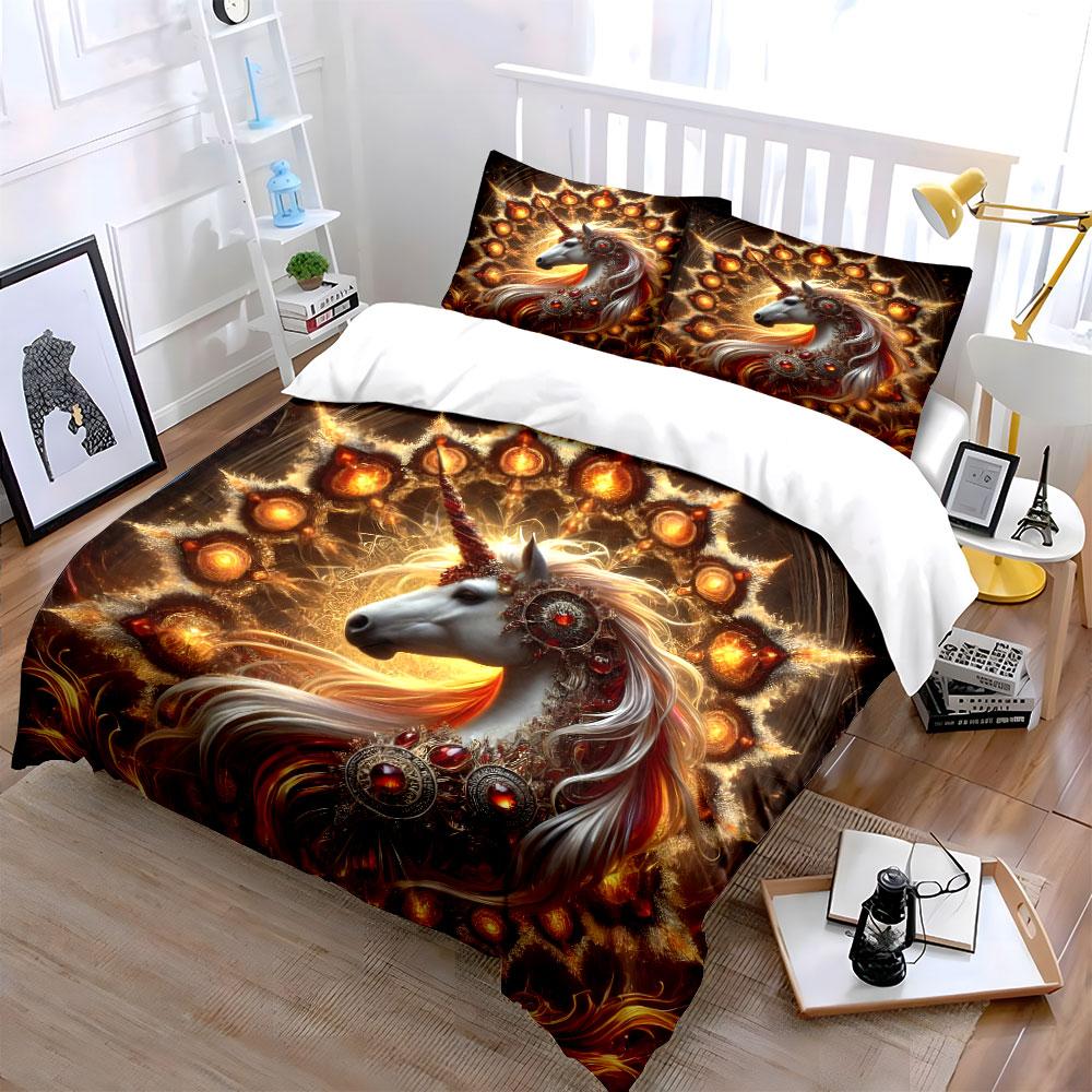 Mystical Unicorn Fantasy Artwork Trio  Kid'S And Adults' Bedroom Decor, Exquisite Three-Piece Bedding Set Gift