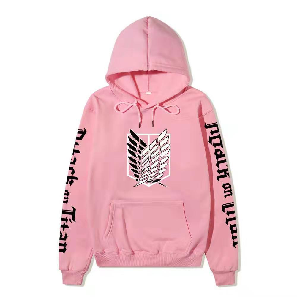 Attack on Titan Freedom Wings Hoodie Unisex Fleece Sweatshirt Survey Corps Logo Gothic Vertical Text Both Sleeves Autumn Winter Pullover
