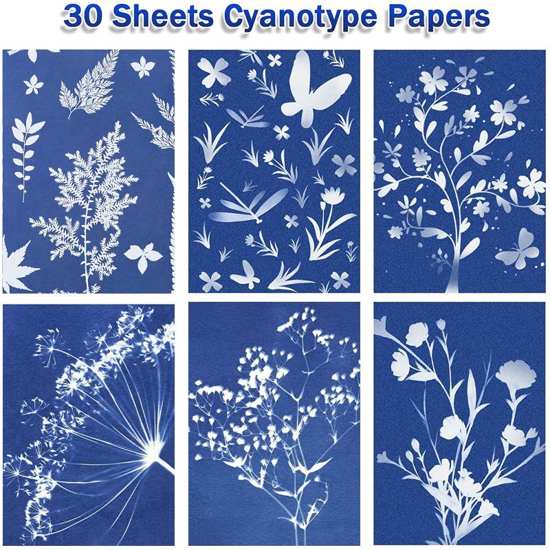 32 Stück Natürliches A5 Cyanotypie-Papier Leichtes Einzigartiges Sonnenlicht-Druckpapier-Set Für DIY-Kunsthandwerksprojekte