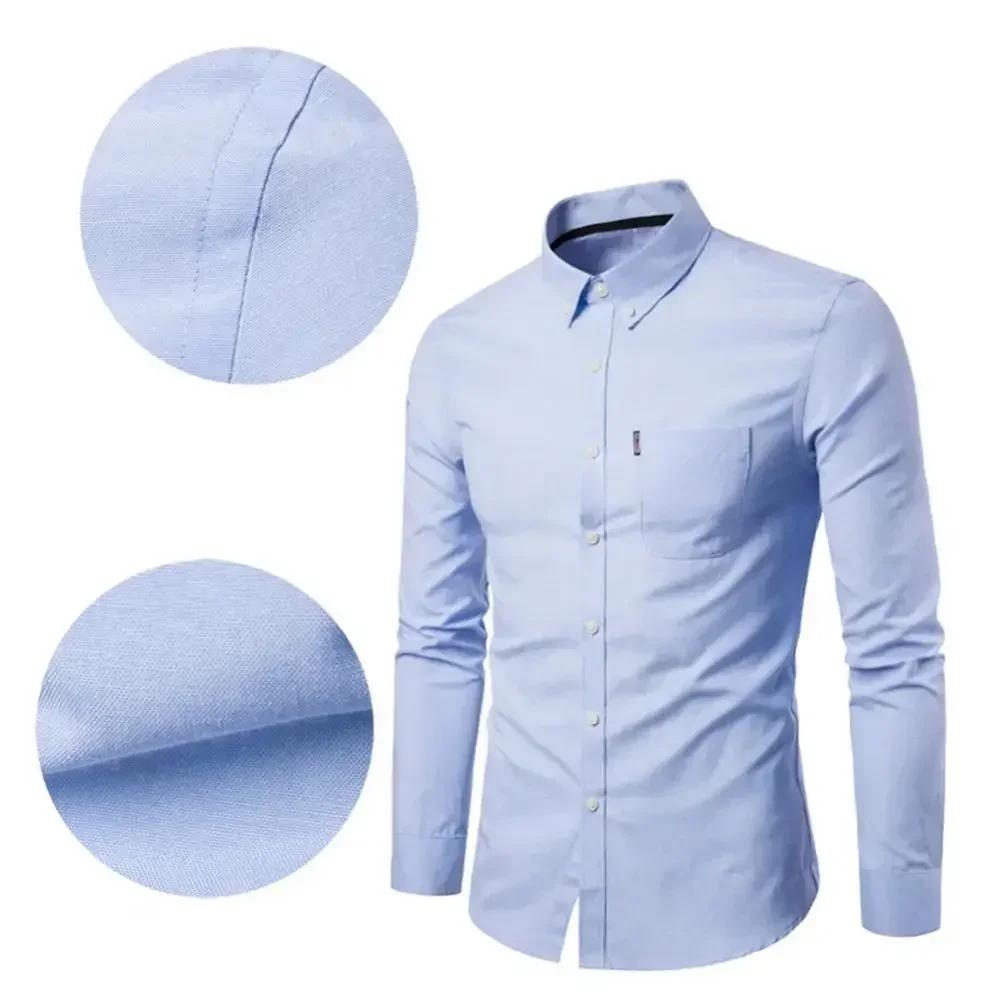 2026 Oxford Quick-Dry No Iron Shirts Men Solid Casual Slim Lapel Collar T-Shirts Long-Sleeve Formal Business Shirts Mens Tops