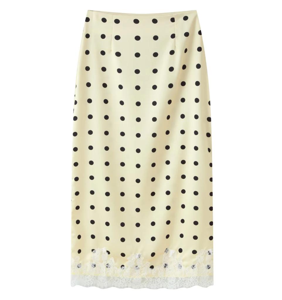 Gonne Lunghe in Pizzo da Donna Talenza Moda Vita Alta Patchwork Pois Gonna di Raso Elegante Festa Y2K Casual Chic Gonna da Donna