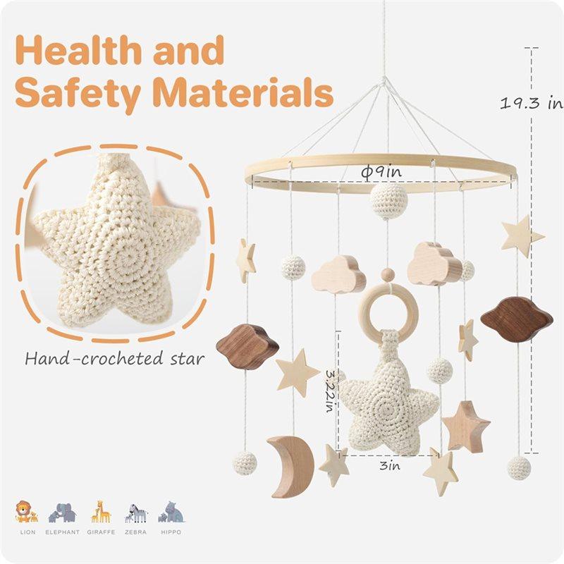 A58Z Baby Crib Wall Hanging, Wooden Wind Chime Ornament, Starry Sky Crib Mobile, Simple Baby Room Decoration