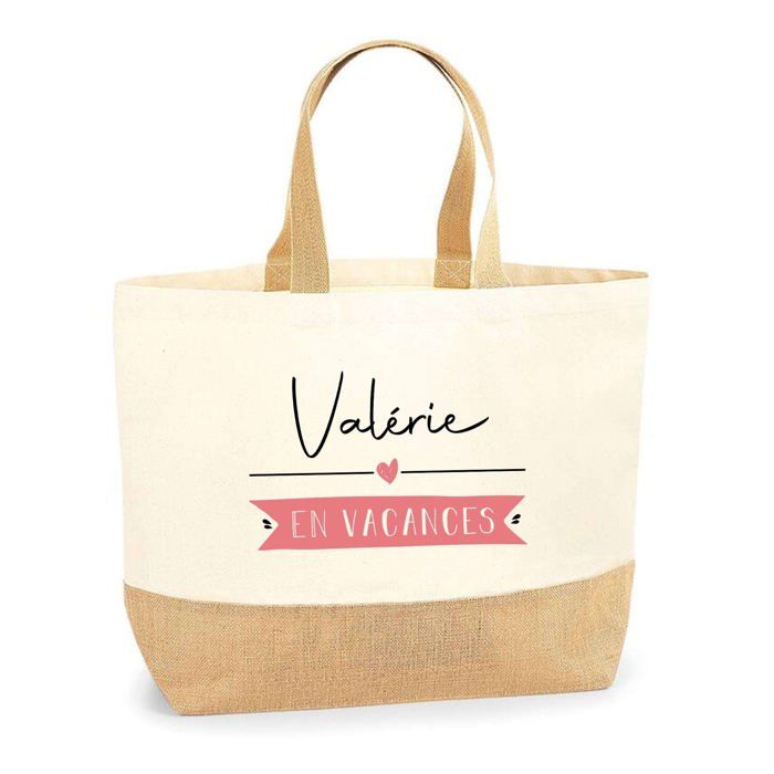 Beach Bag - PLANETEE - Valérie On Holiday - Natural Jute - Multicolored Print - Made In France