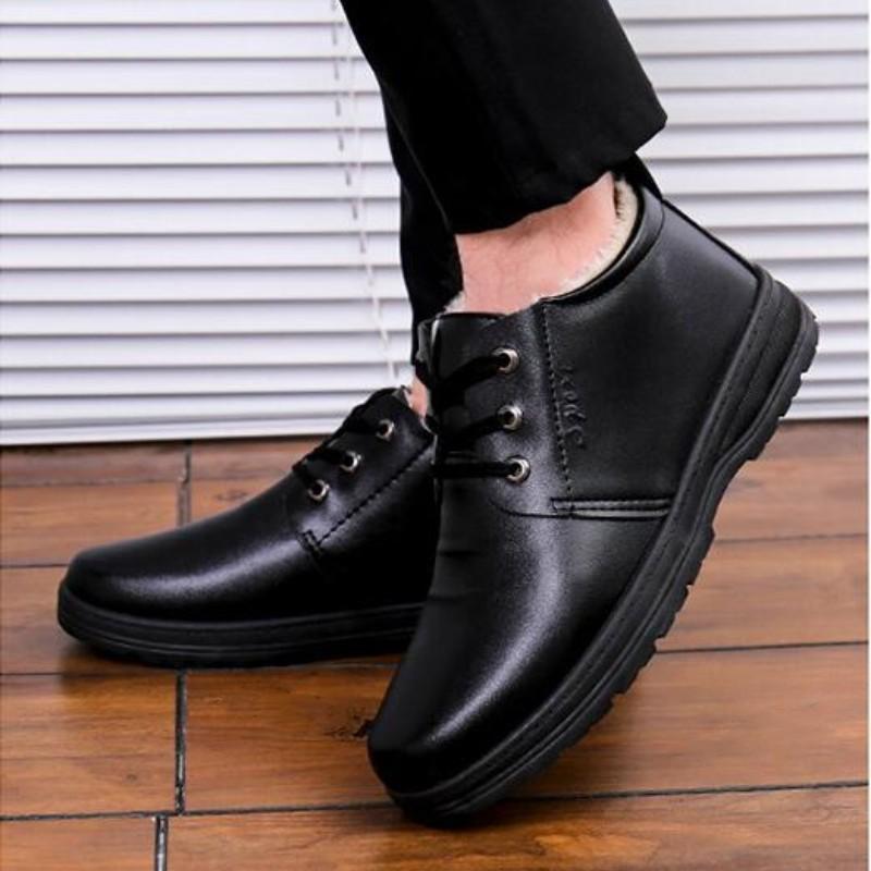 Fashion Men's Winter Cotton Shoes Plus Warm Cotton Leather Shoes Waterproof Men's Cotton Shoes High Top Snow Boots