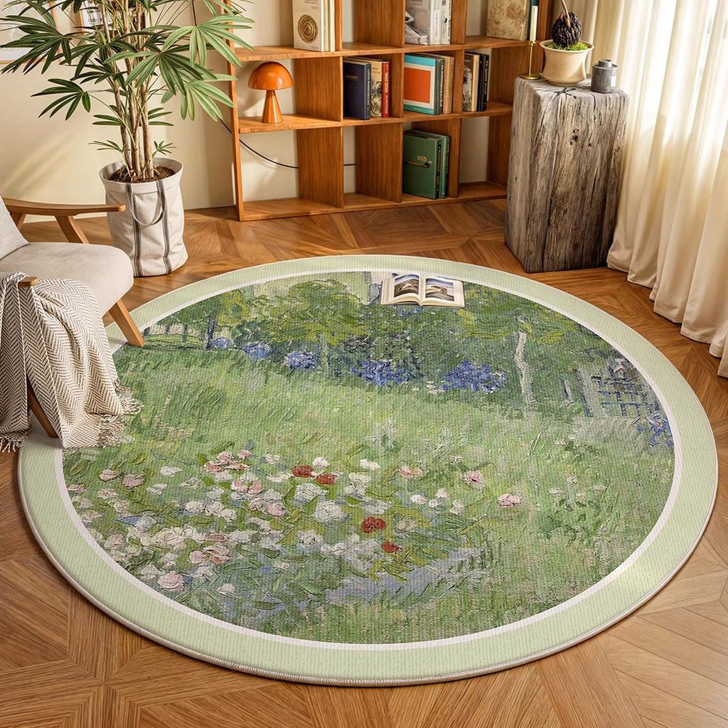 Round Rug Living Room Carpet Soft Bedroom Bedside Floor Mat Plants Flowers French Retro Anti-slip Carpets Home Ddecoration Tapis