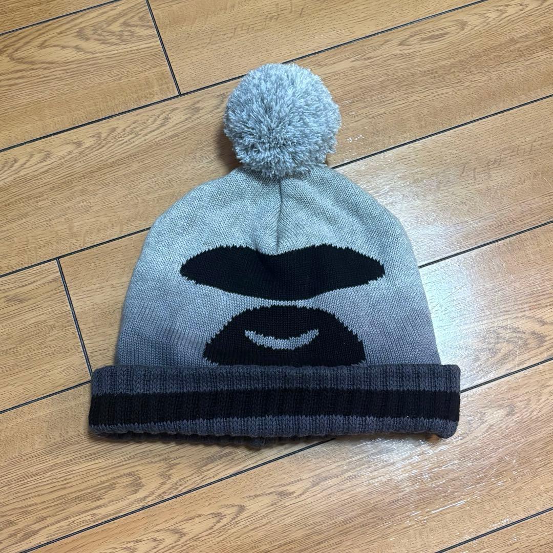 Used A BATHING APE BAPE Ape Knit Hat Gray Black