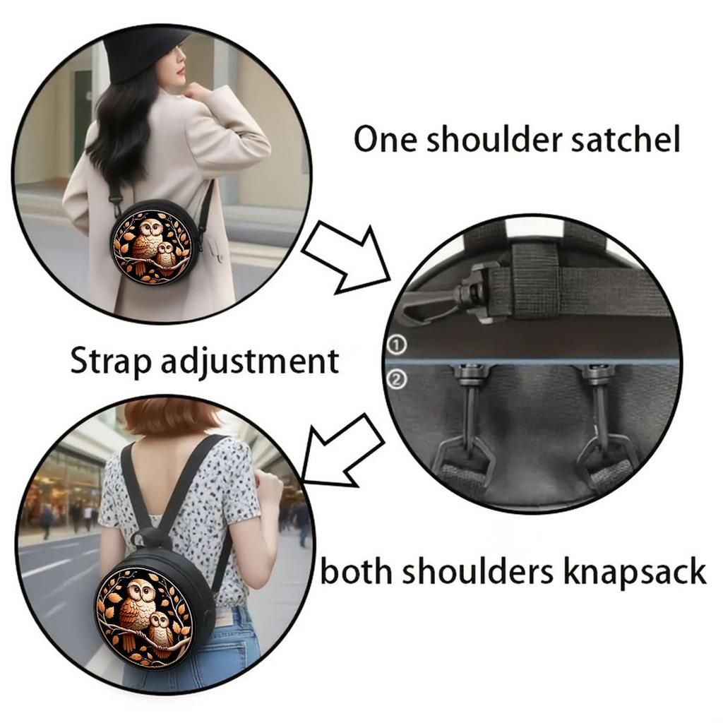Owl Print Round Shoulder Bag Casual Messenger Bag for Woman Best Gifts 2D Flat Casual Daily Crossbody Bag