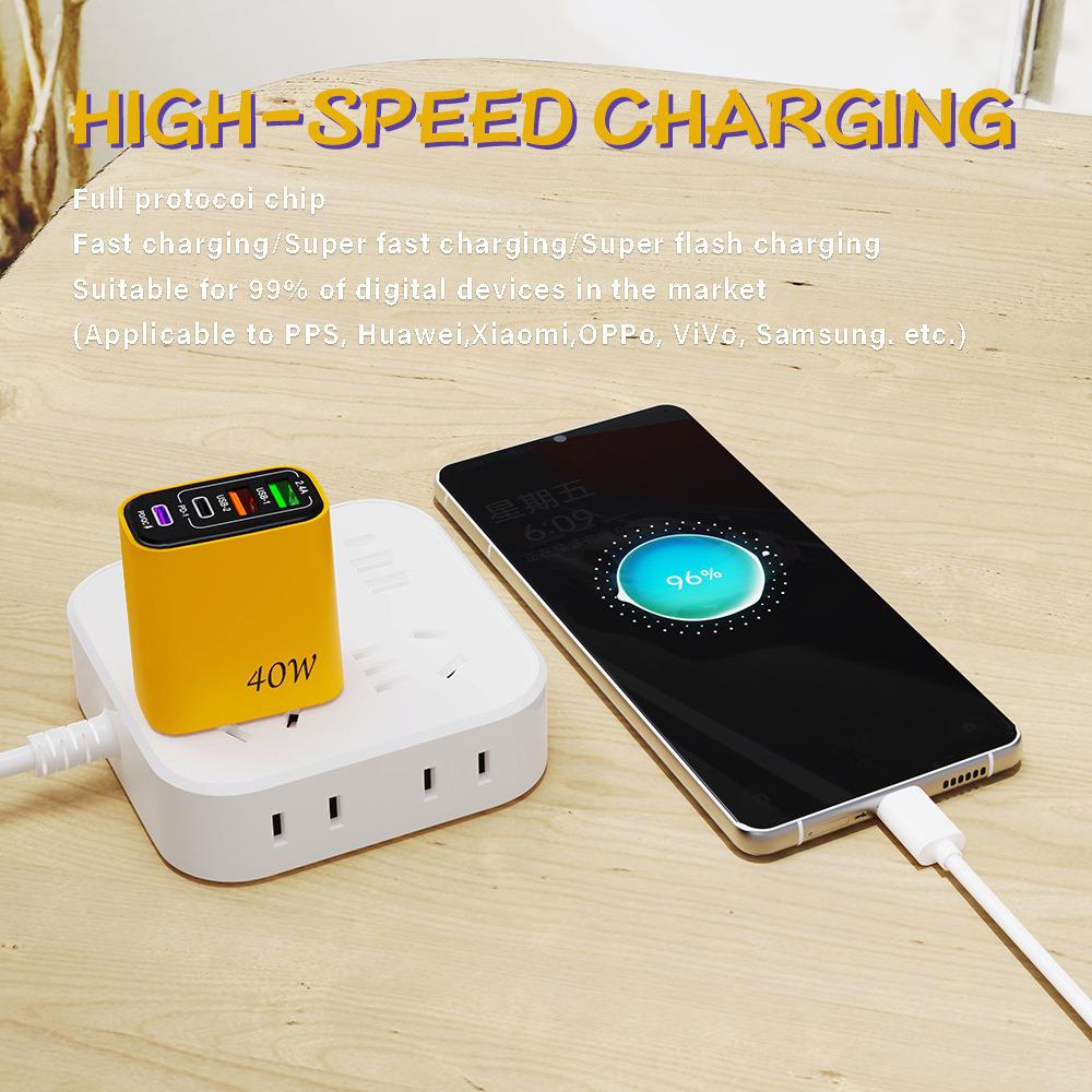 40W Multi-port Charger with 2 USB & 2 PD Ports, EU/US/UK Plug Adapter