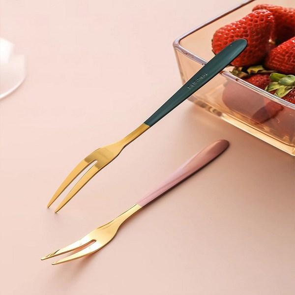 DS Dessert Fruit Tea Fork Set Stainless Steel 304 Gift Home Use, Mixed Colors 8 Pieces, 1 Piece, Korean Popular Tableware