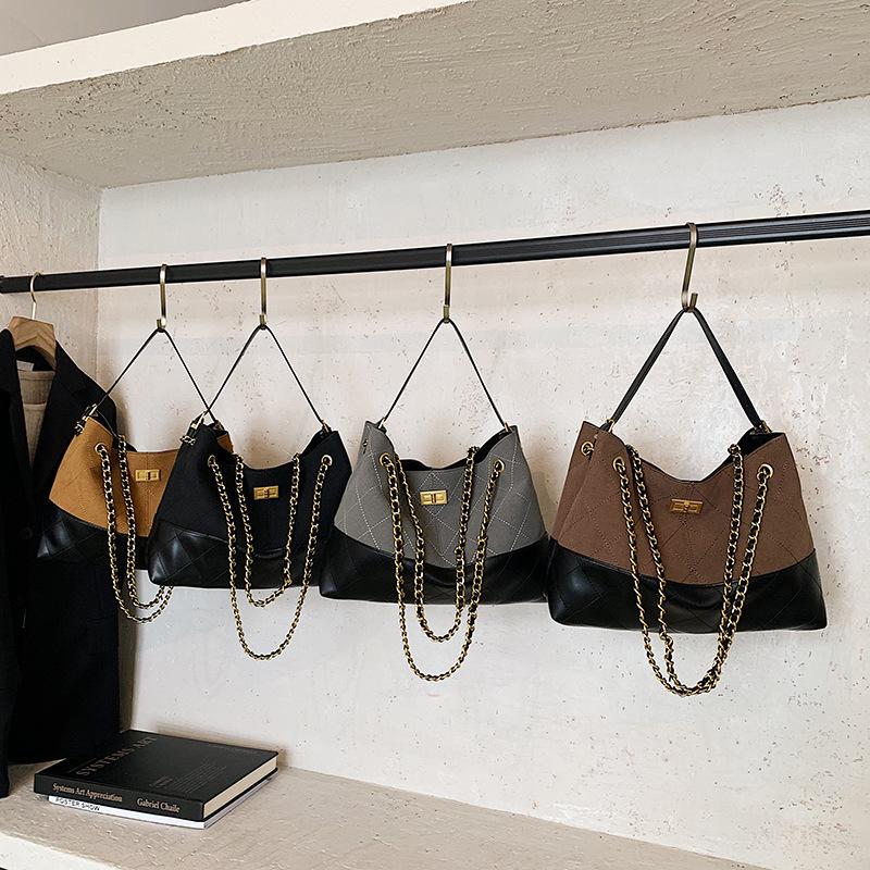 New high-end fashion embroidery thread contrasting color tote bag portable shoulder crossbody trendy women's bag