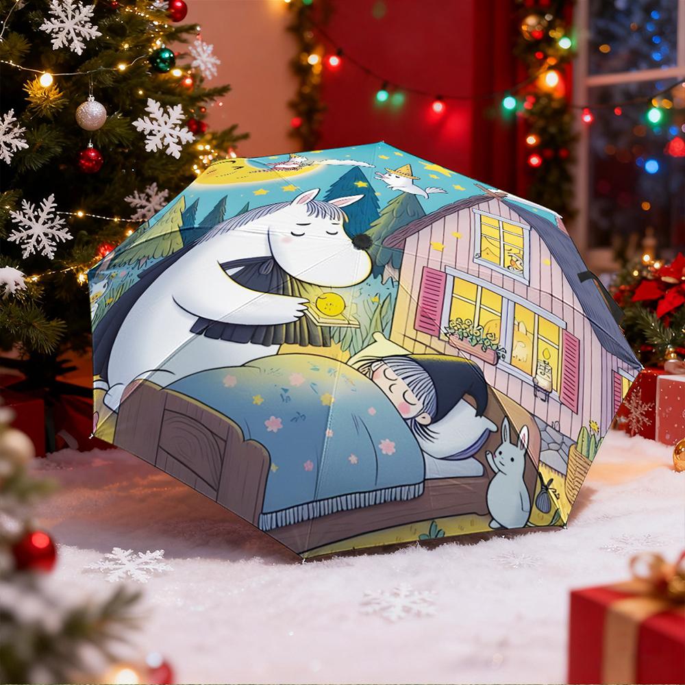 Umbrella with Moominmamma Bedtime Night Print, Windproof Compact Travel Umbrella for Adults, Nordic Moomin Gift