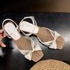 Woven Sandals Women's Retro New Style Shoes Thick Heels One-strap High Heels