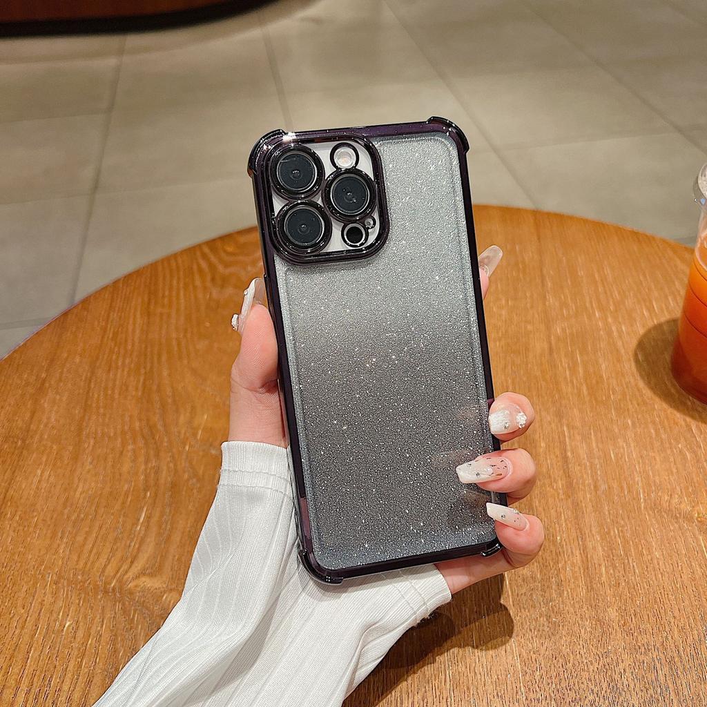 Applicable to Apple 16 glitter electroplating mobile phone case iPhone15Pro four corners anti-drop lens film protection