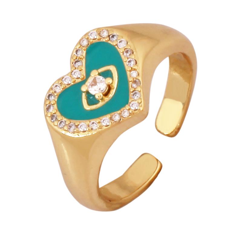 New Colorful Enamel Coated Zircon Finger Ring,Unique Eye Brass 18K Gold Plated Open Adjustable Rings Jewelry Findings Supply P34