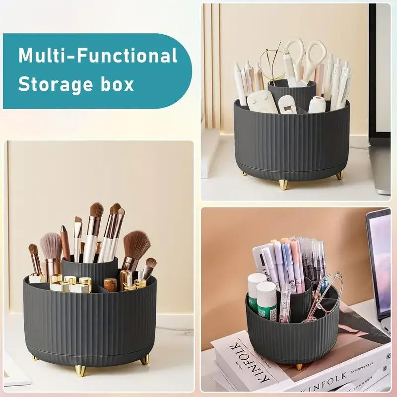 360 ° rotating 5 slot makeup brushes holder organizer multi-functional desk storage cosmetics storage for vanity desktop bathroo