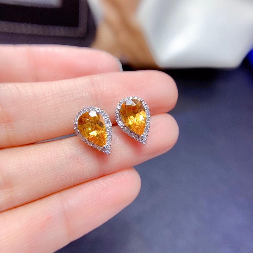 Imitation Natürlicher Schweizer Blautopas Set, Ring Anhänger, Ohrringe, Wassertropfen Stil, Glücklicher Citrin Halskette Für Damen