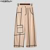INCERUN Men Zipper Waist Stitching Casual Long Trousers Wide Legs Pants