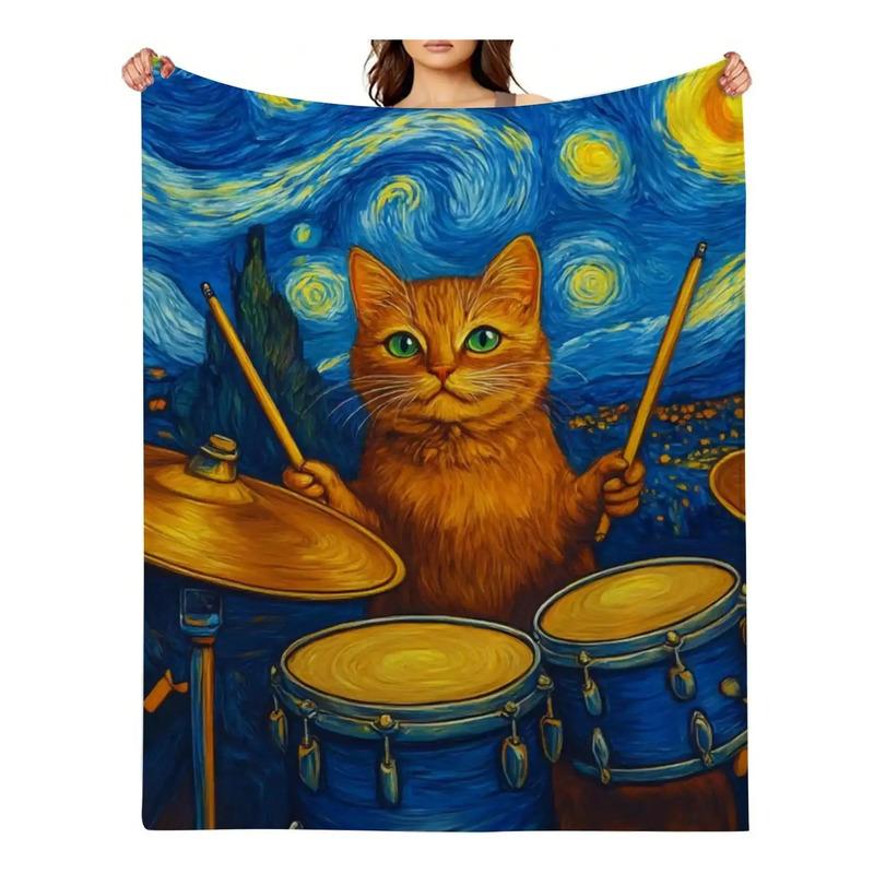 Cobertor Van Gogh Cat Drummer _ Feito De Flanela Aconchegant S разноцветный