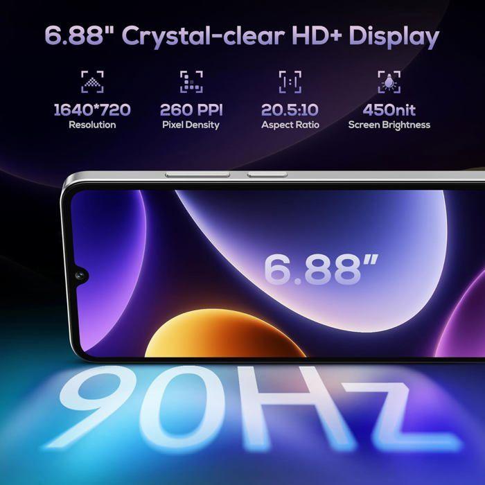 OUKITEL C60 Pro Telephone Portable 24GO+256GO Smartphone Pas Cher 10000mAh 6.88" Téléphone 110dB Haut-Parleur 4G Dual SIM/NFC Bleu