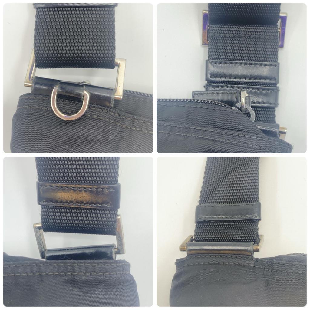 PRADA Tessuto Nylon Shoulder Bag Crossbody Pochette Sacoche Silver Hardware Triangle Logo Plate Black Men Women