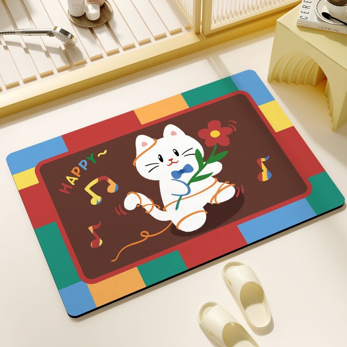 

Cute Cartoon Diatom Mud Floor Mat, Non-Slip And Easy To Take Care Of At The Door Of The Household Toilet, Bathroom Water-Absorbing Quick-Drying Floor 50*80cm
