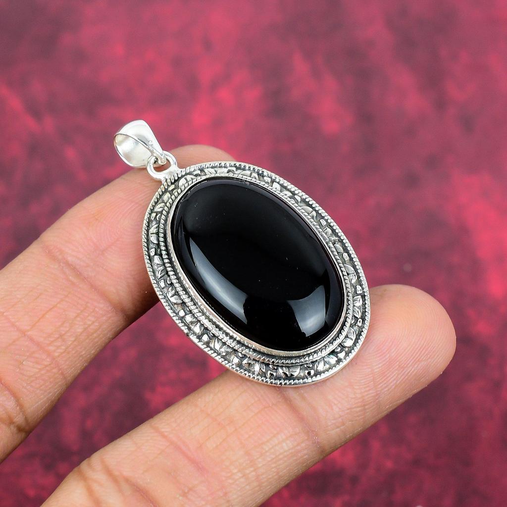 Šperky z černého Onyxu, Přívěsek z masivního stříbra 925 Ručně vyráběné šperky z drahých kamenů, Dárky pro manželku Zcela nový přívěsek