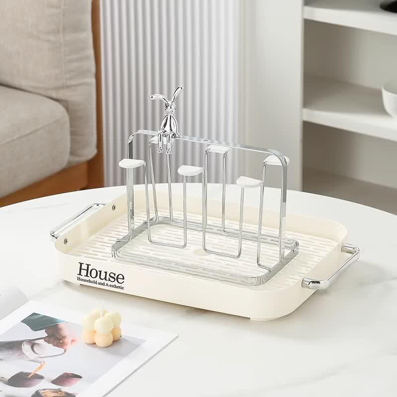 Pabei Rectangular Double-Layer Draining Tea Tray with 6-Cup Holder
