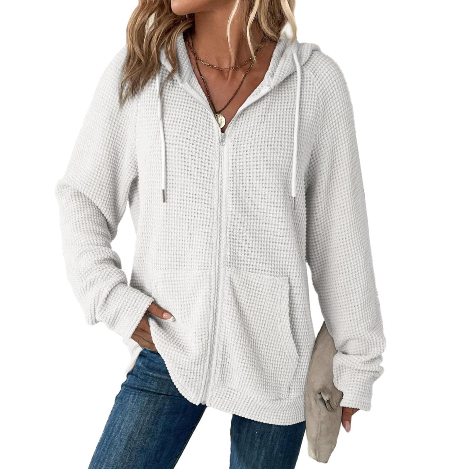 

Женские худи на молнии, вязаные, с длинным рукавом, на шнурке, повседневные, толстовки с капюшоном L