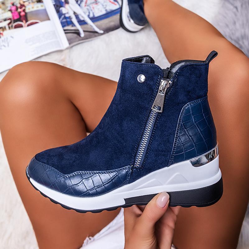 

Зимние теплые плюшевые ботинки больших размеров, массивные кроссовки, ботильоны, женская обувь, женская обувь на платформе, молния, пряжка, толстая подошва, повседневная обувь