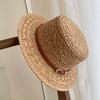 British Style Retro Flat Top Straw Hat Women'S Summer Hollow Sunshade Sunscreen Hat Seaside Vacation Style Straw Sun Hat