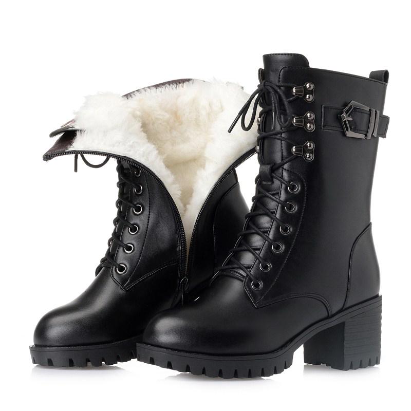 Fashion AIYUQI 2025 Genuine Leather Women Biker Boots Size 41 42 43 Lace Fashion Women Snow Boots High-heeled Thick Wool Boots