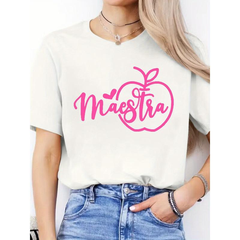 

Spanish Letter Print Spring/Summer Casual Round Neck Short Sleeve Sports T-Shirt Women s Top S белый